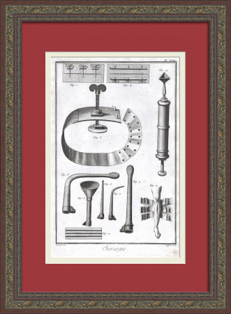 Хирургия: наложение швов и лечение переломов. Старинная гравюра 18 века