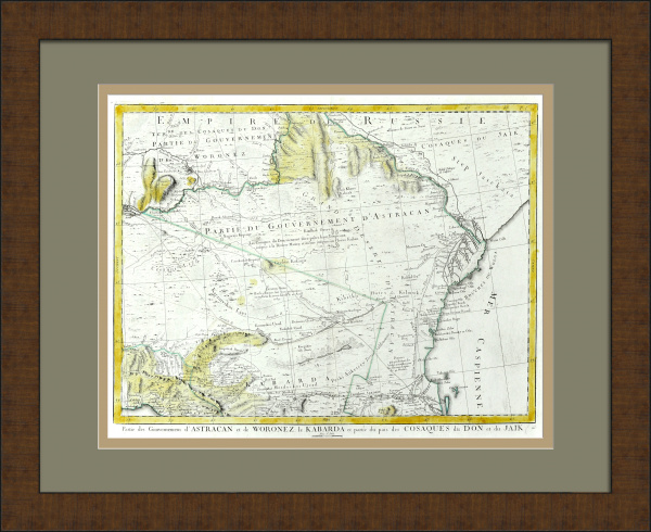 Астраханская и Воронежская губернии, Кабарда. Земли Донских и Яицких казаков, уникальная карта 18 века Астраханская и Воронежская губернии, Кабарда. Земли Донских и Яицких казаков, уникальная карта 18 века
