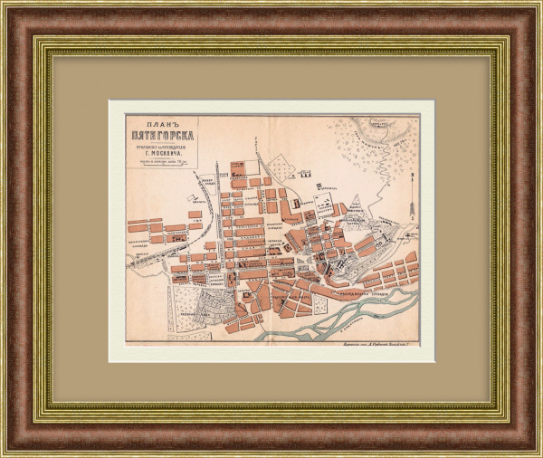 План города Пятигорск. Кавказ, антикварная карта