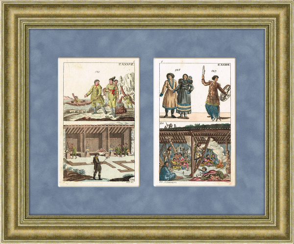 Народы Севера - быт и костюмы. Очень редкие парные гравюры 1811 года