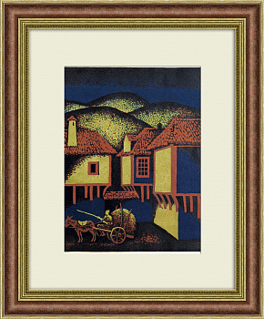 Чешский Копршивнице, вечер. Авторская линогравюра