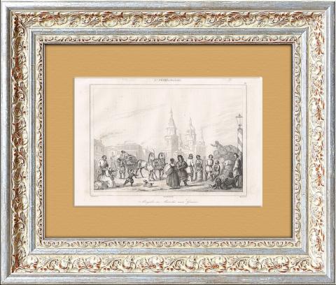 Санкт-Петербург 1830 года: торговая площадь, антикварная гравюра