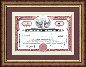 Columbia Pictures Corporation, киноиндустрия. Сертификат на 100 акций 1964 года