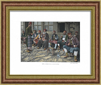 Курение кальяна в кафе. Старинная, редкая фототипия