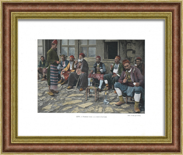 Курение кальяна в кафе. Старинная, редкая фототипия