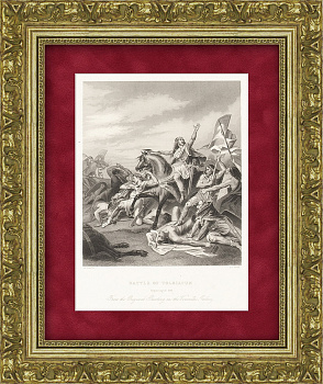 Битва при Толбиаке в 496 г., старинная гравюра с картины А. Шеффера