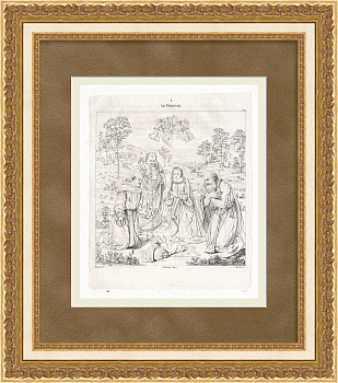 Рождество: Поклонение Младенцу Иисусу. Старинная гравюра