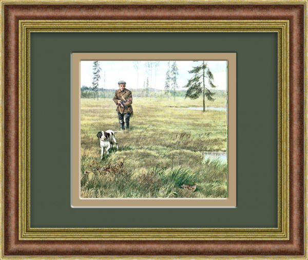 Охотник с собакой. Тиражная иллюстрация