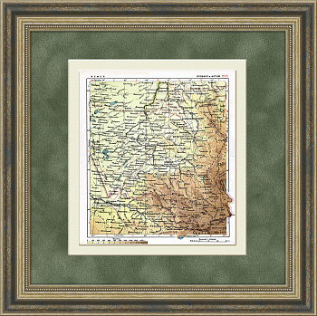 Западная Сибирь: Кузбасс и  Алтай, старинная карта в раме, 1936 г.