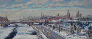 Зимняя Москва. Вид на Кремль. Авторская живопись