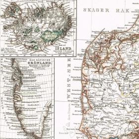 Дания. Антикварная карта 1870 года с гравированным планом Копенгагена