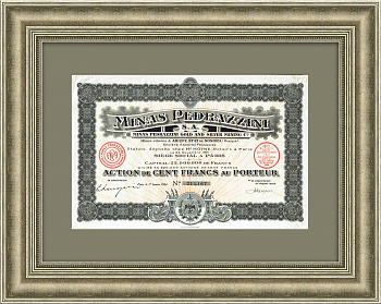 Добыча золота и серебра: акция Minas Pedrazzini на 100 франков, 1924 год
