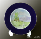Большая декоративная тарелка с пейзажем "Домик в горах", авторская роспись