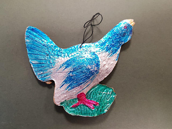 Глухарь большой синий, винтажная игрушка СССР из картона