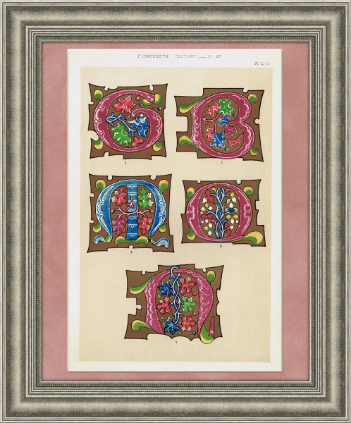 Буквицы из манускриптов 15 века. Антикварная хромолитография