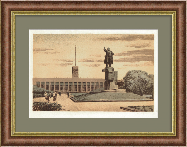 Финляндский вокзал, Санкт-Петербург. Авторская, винтажная гравюра