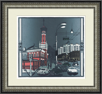 Пожарная каланча в Сокольниках, Москва. Авторская гравюра  Пожарная каланча в Сокольниках, Москва. Авторская гравюра