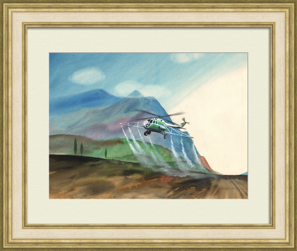Авиация в сельском хозяйстве. Советская, авторская акварель