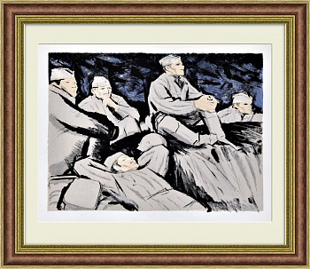 Солдаты в окопе. Редкая большая литография