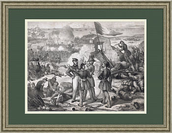 Крымская война, взятие Севастополя. Большая антикварная литография