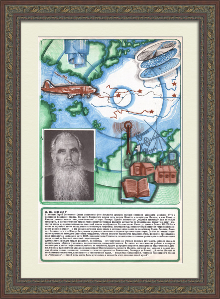 Освоение Северного полюса и Северного морского пути: Отто Шмидт. Советская наука, старинный плакат Освоение Северного полюса и Северного морского пути: Отто Шмидт. Советская наука, старинный плакат