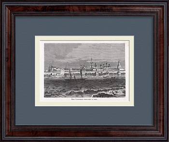 Соловецкий монастырь со стороны моря. Русский Север, старинная гравюра