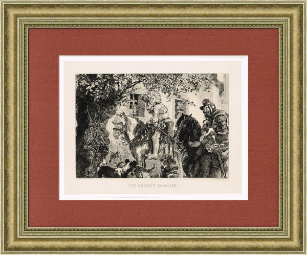 Рыцари в пути. Старинный офорт по картине А. Менцеля