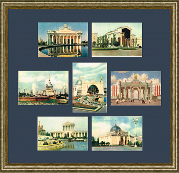 ВДНХ в 1954 г.: Главный вход и павильоны, панно в раме