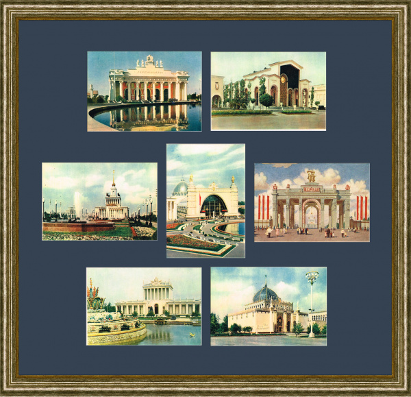 ВДНХ в 1954 г.: Главный вход и павильоны, панно в раме