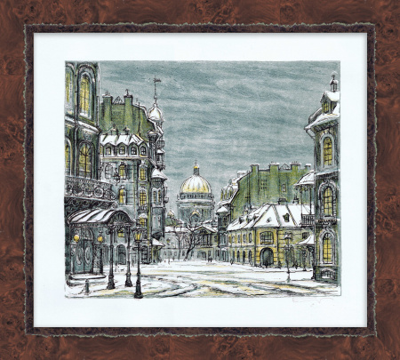 Санкт-Петербург, сумерки. Авторская гравюра