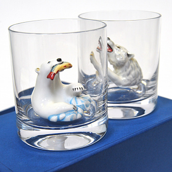 Набор бокалов для виски тет-а-тет. Белый медведь и волк Набор бокалов для виски тет-а-тет. Белый медведь и волк