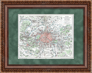 Окрестности Парижа. Антикварная карта 1890 года
