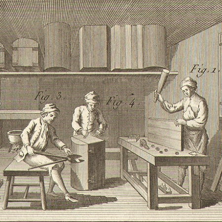 производство сундуков, чемоданов, кофров. гравюры из энциклопедии дидро (серия "ремесла").