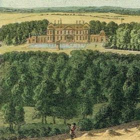 Парк в поместье Хэквуд, усадьба герцога Болтонского. Старинная английская гравюра, 18 в.