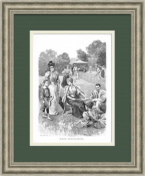 Большой теннис, на корте. Старинная ксилография