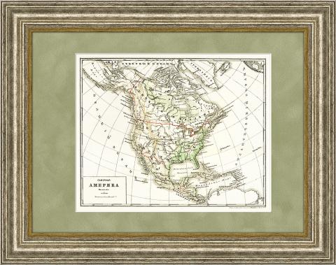 Северная Америка: США, Канада, Мексика, старинная карта, кон. 19 в.