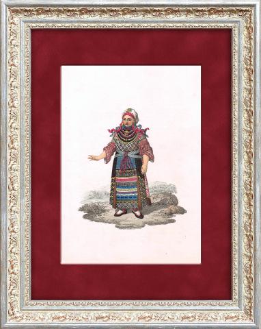Финка в праздничном народном костюме, гравюра с ручной раскраской, 1816 г.
