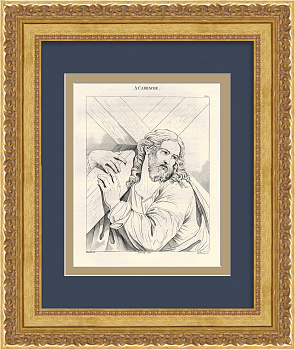 Иисус, несущий крест. Старинная гравюра