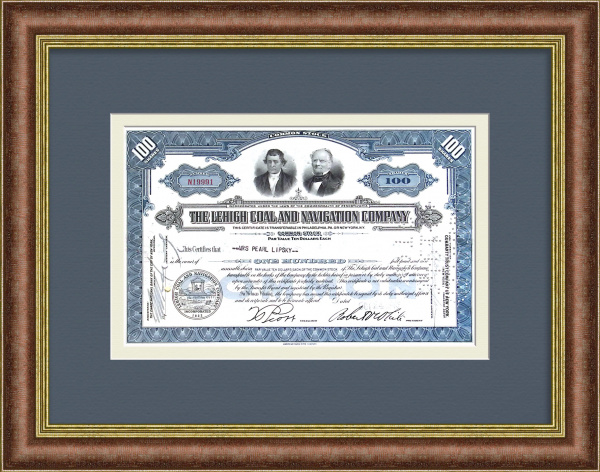 Сертификат на 100 акций 1945 года. Лихайская угольная и навигационная компания Сертификат на 100 акций 1945 года. Лихайская угольная и навигационная компания