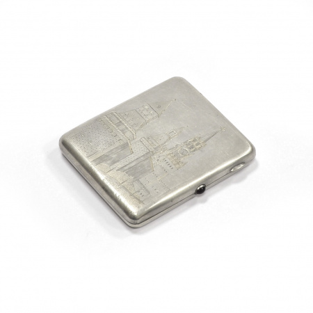 Старинный серебряный портсигар. Башни Московского Кремля, серебро 875 пробы