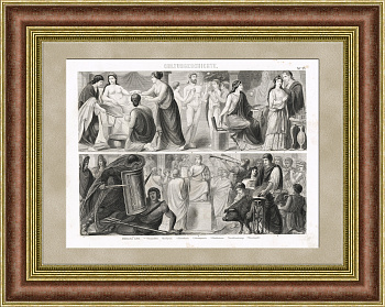 Жизнь в Древнем Риме: живопись, актерская игра, римское право и др. Антикварная гравюра