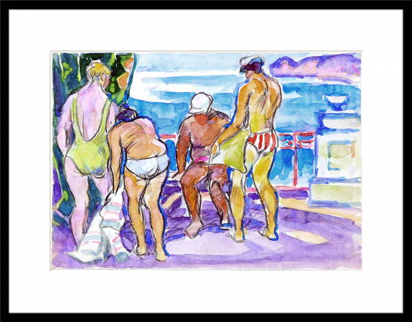 На пляже в Сочи. Акварельный рисунок