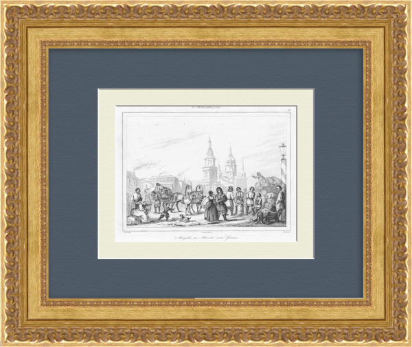 Русский рынок. Старинная гравюра