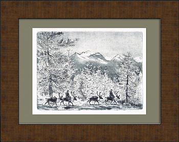 Русский север, Сибирь. Авторская гравюра в раме