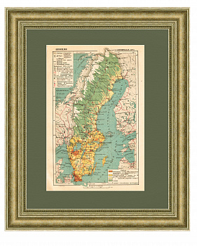 Экономическая карта Швеции и Балтийское море, 1933 г., в раме