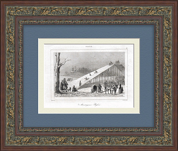 Русские зимние забавы, катание с горки. Старинная гравюра 19 века Русские зимние забавы, катание с горки. Старинная гравюра 19 века