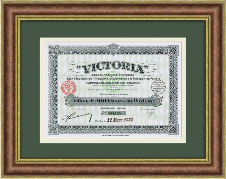 Транспортировка нефти, французская компания Victoria, акция на 100 франков 1922 года