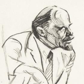 Ленин в рабочем кабинете, зарисовки с натуры. Цинкография, 1928 г.