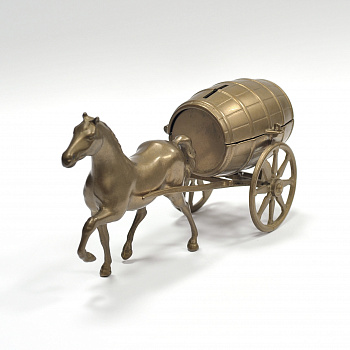 Лошадь, везущая пивную бочку. Старинная бронзовая копилка