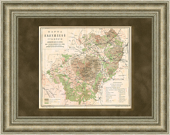 Карта Калужской губернии, полезные ископаемые и леса